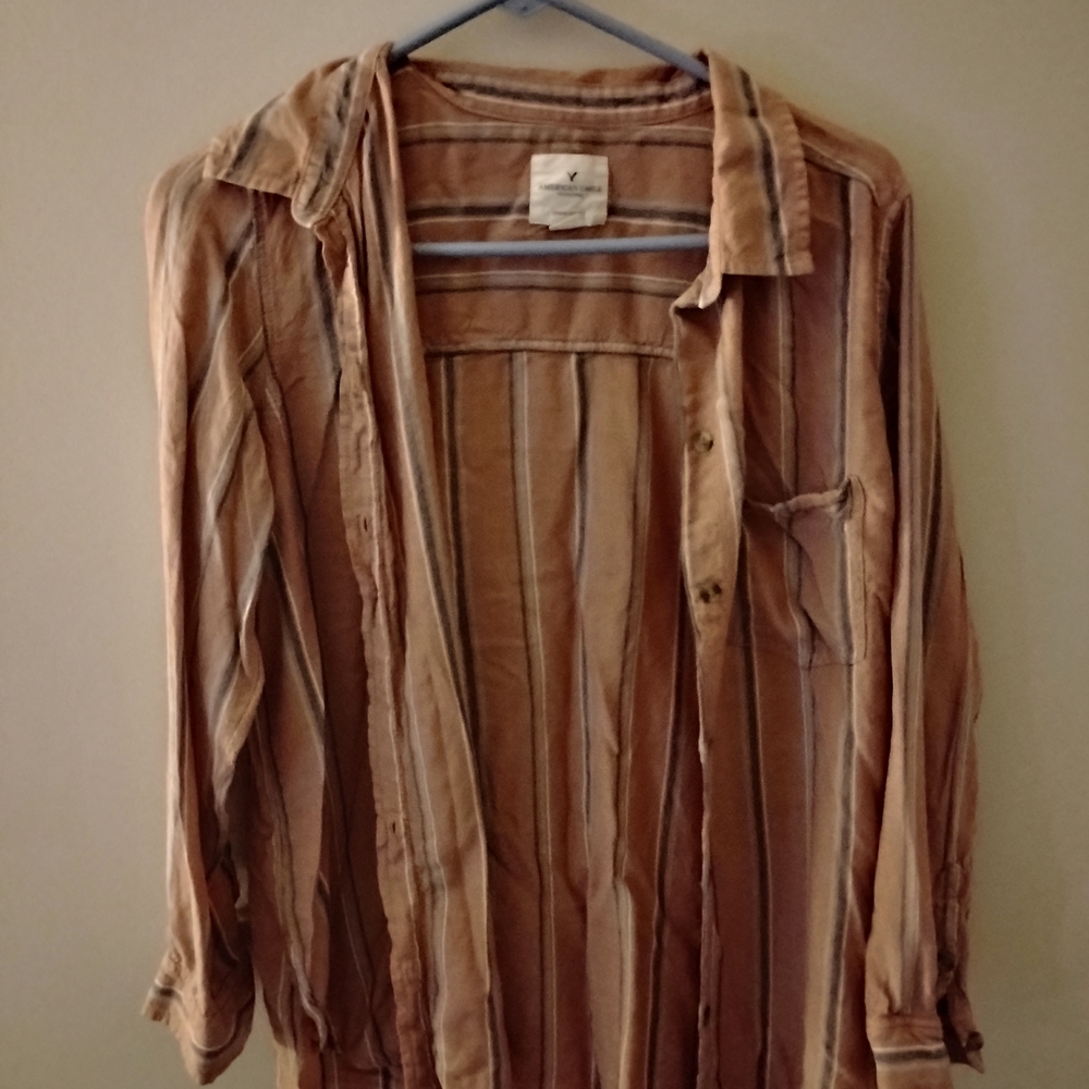 American Eagle Outfitters Striped Brown Shirt Jacket